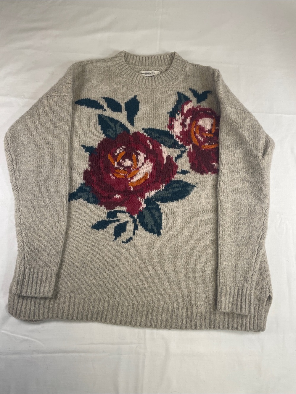Vintage Abercrombie & Fitch Wool Crewneck natural Sweater Burgundy Rose 90s S